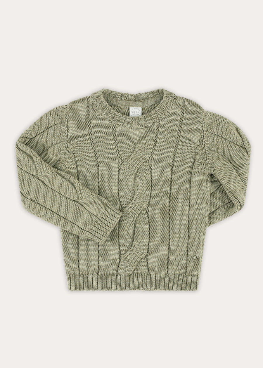 Cable Knit Jumper in Green (3-10yrs) Knitwear from Pepa London