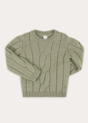 Cable Knit Jumper in Green (3-10yrs) Knitwear from Pepa London