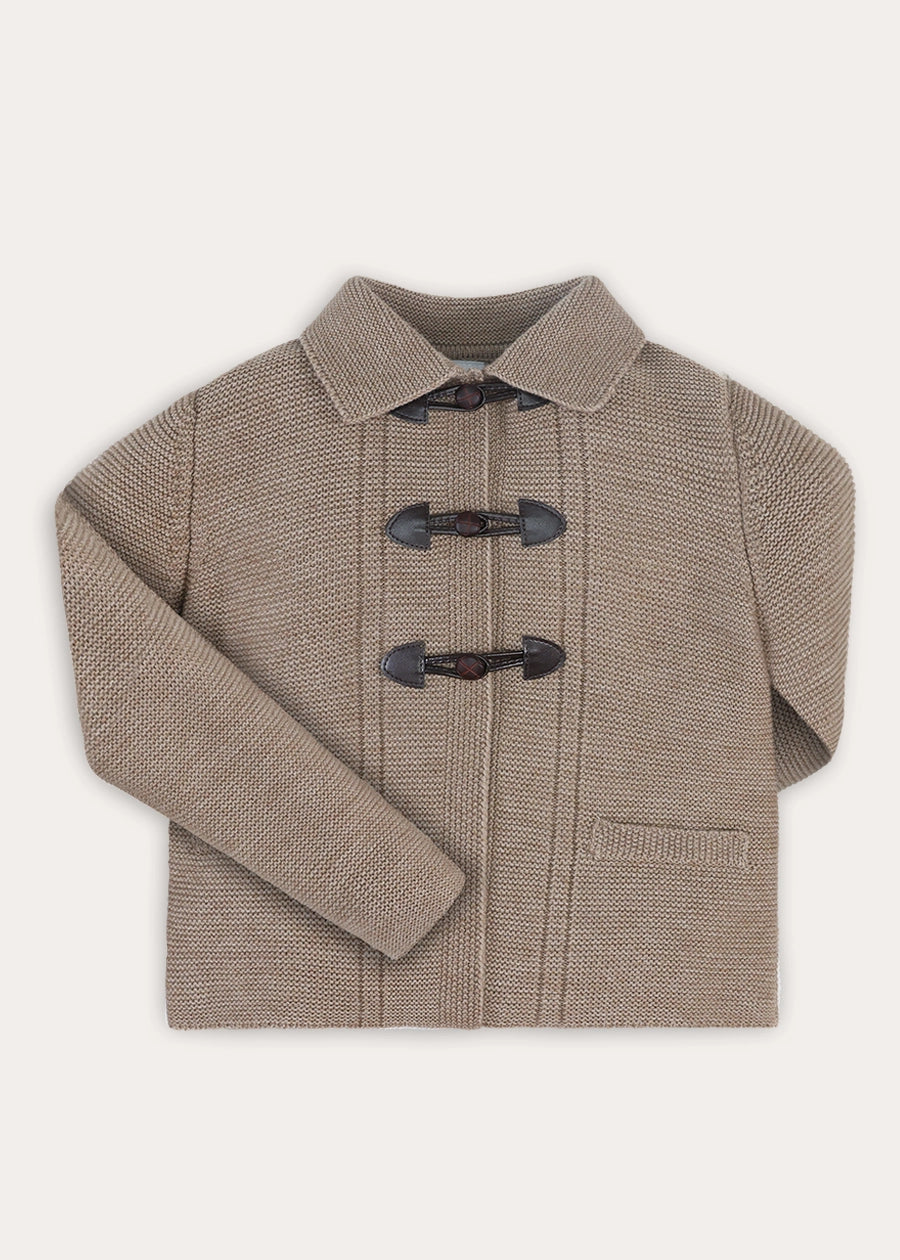 Knitted Toggle Fastening Cardigan in Beige (12mths-10yrs) Knitwear from Pepa London
