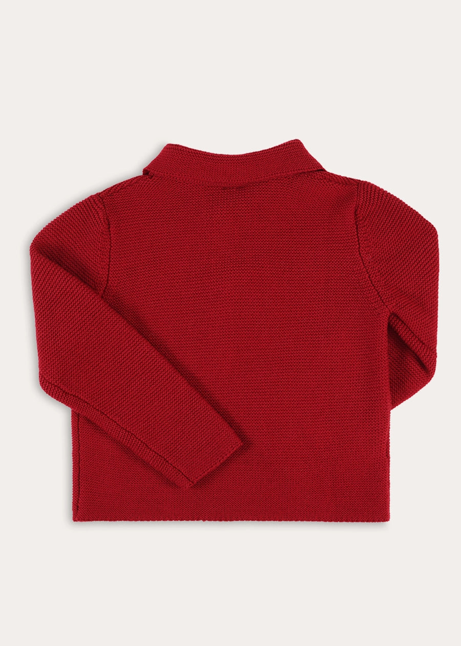 Knitted Toggle Fastening Cardigan in Red (12mths-10yrs) Knitwear from Pepa London