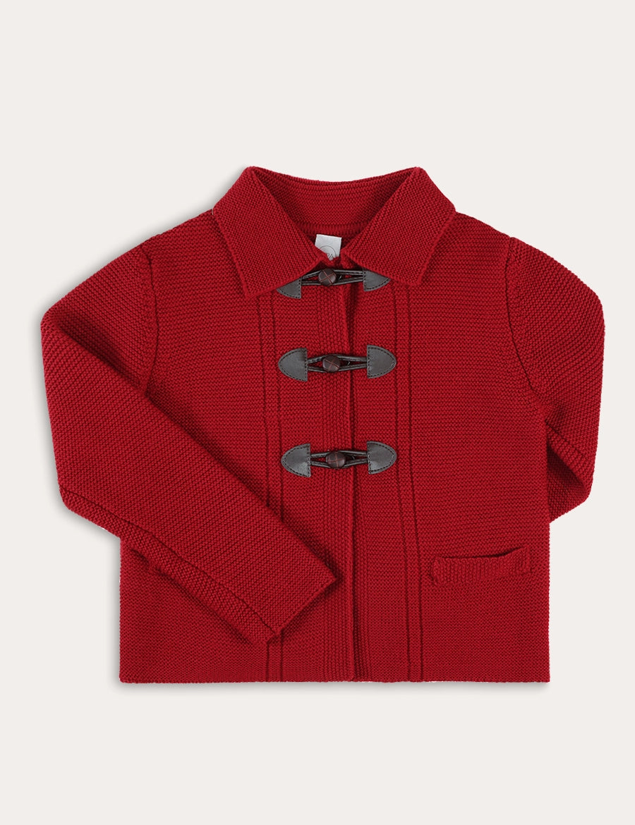 Knitted Toggle Fastening Cardigan in Red (12mths-10yrs) Knitwear from Pepa London
