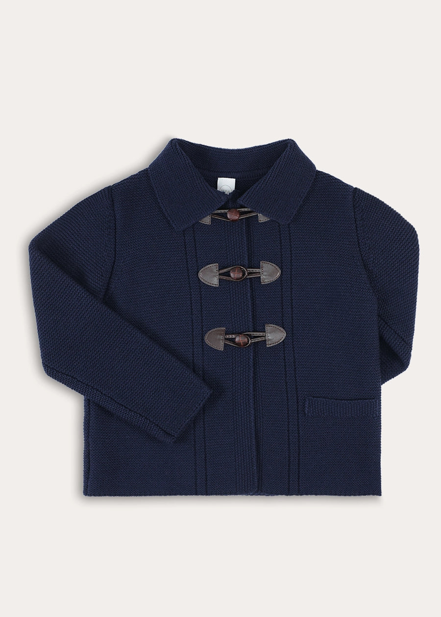 Knitted Toggle Fastening Cardigan in Navy (12mths-10yrs) Knitwear from Pepa London