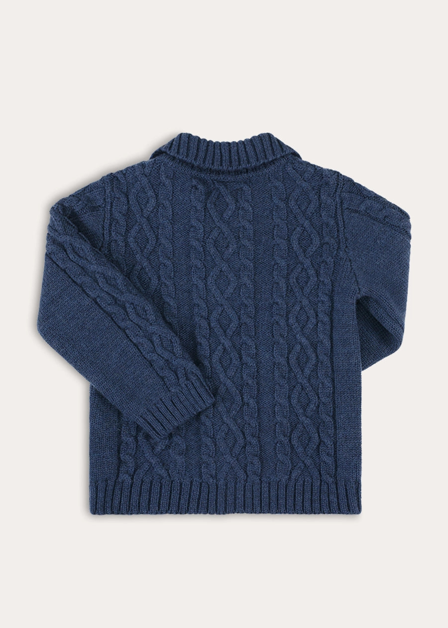Cable Knit Cardigan in Navy (2-10yrs) Knitwear from Pepa London