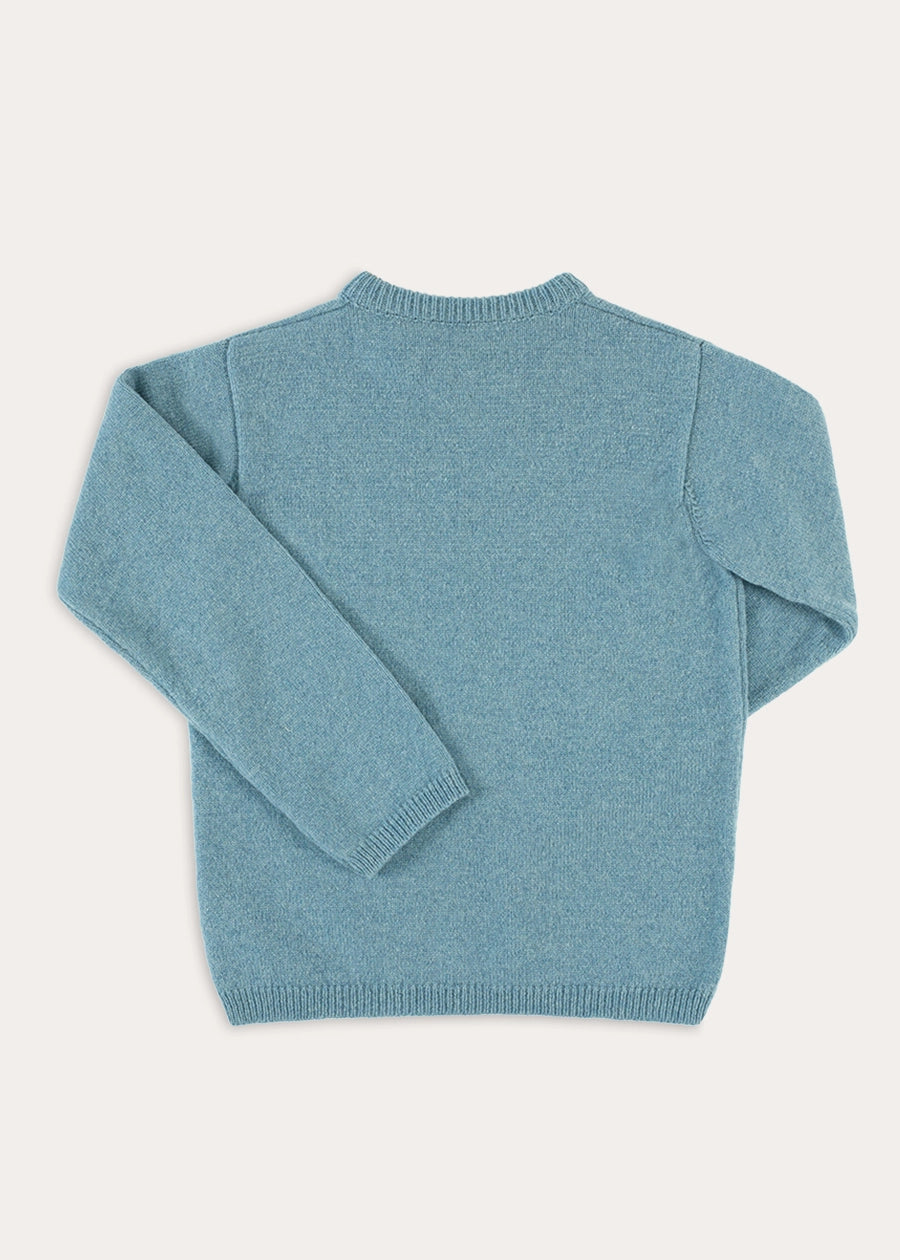 Crewneck Knitted Elbow Patch Detail Jumper in Blue (3-10yrs) Knitwear from Pepa London