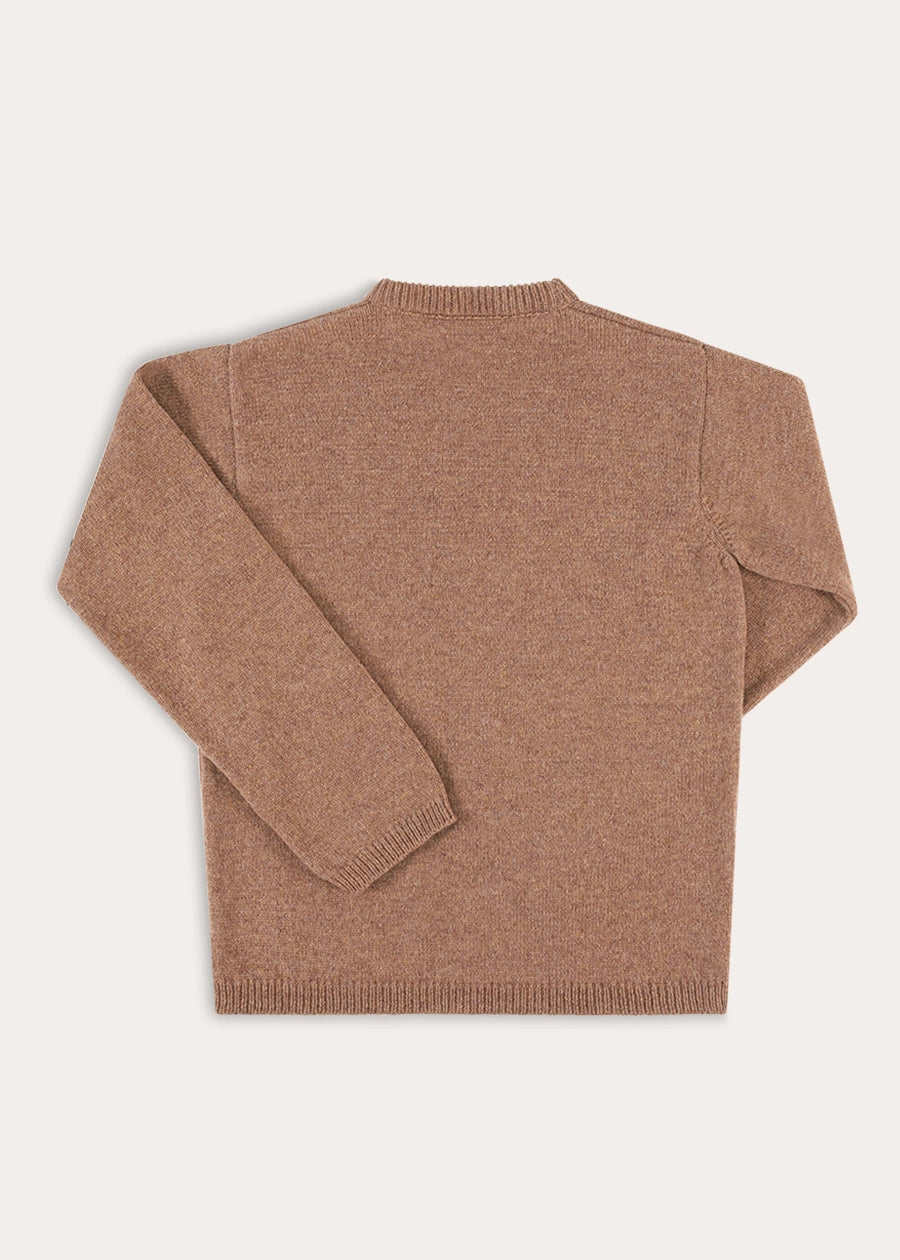 Crewneck Knitted Elbow Patch Detail Jumper in Brown (3-10yrs) Knitwear from Pepa London