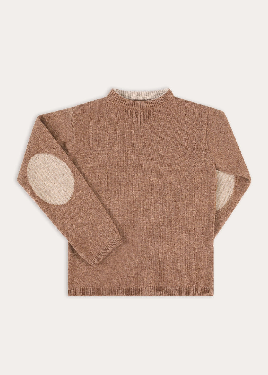 Crewneck Knitted Elbow Patch Detail Jumper in Brown (3-10yrs) Knitwear from Pepa London