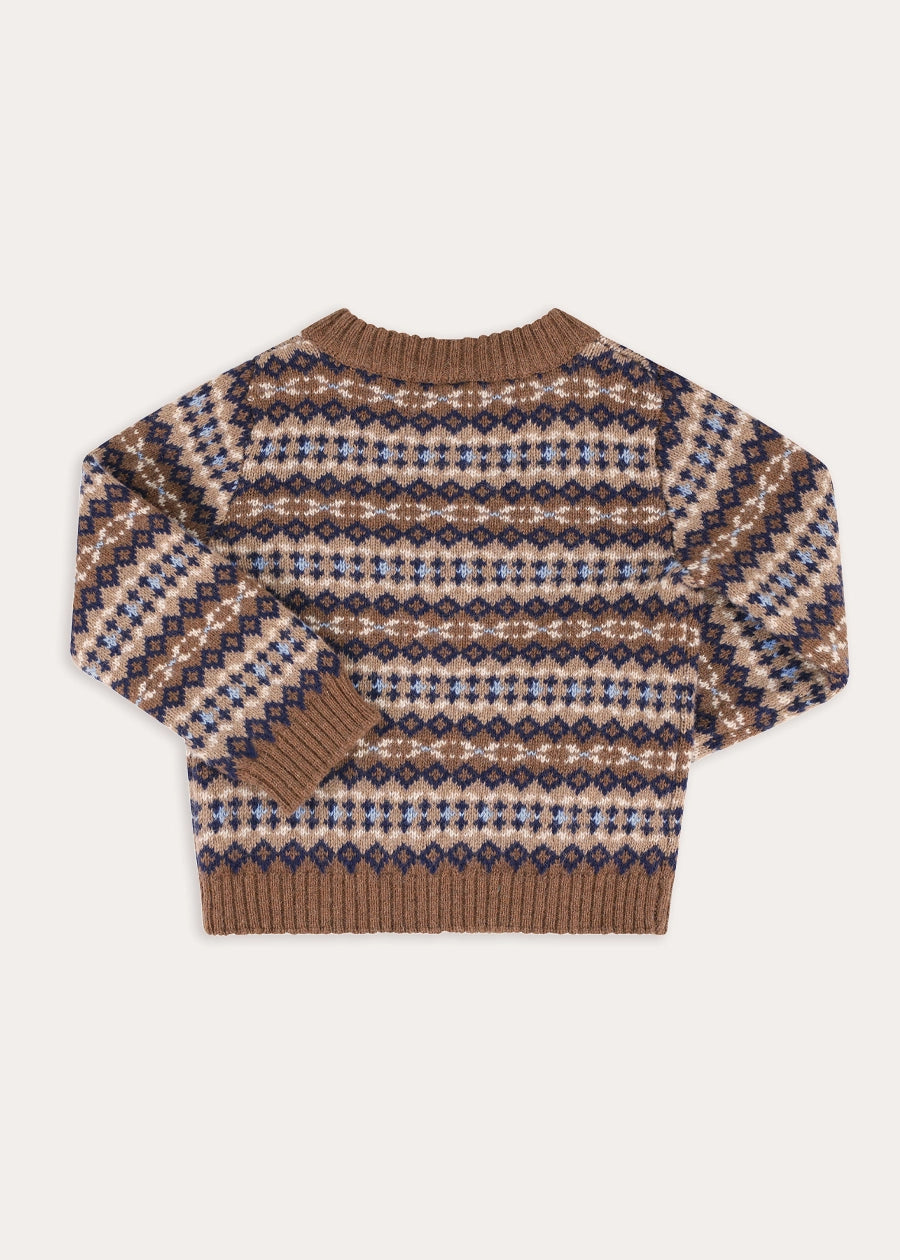Fair Isle All Over Knitted Jumper in Brown (3-10yrs) Knitwear from Pepa London