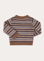 Fair Isle All Over Knitted Jumper in Brown (3-10yrs) Knitwear from Pepa London