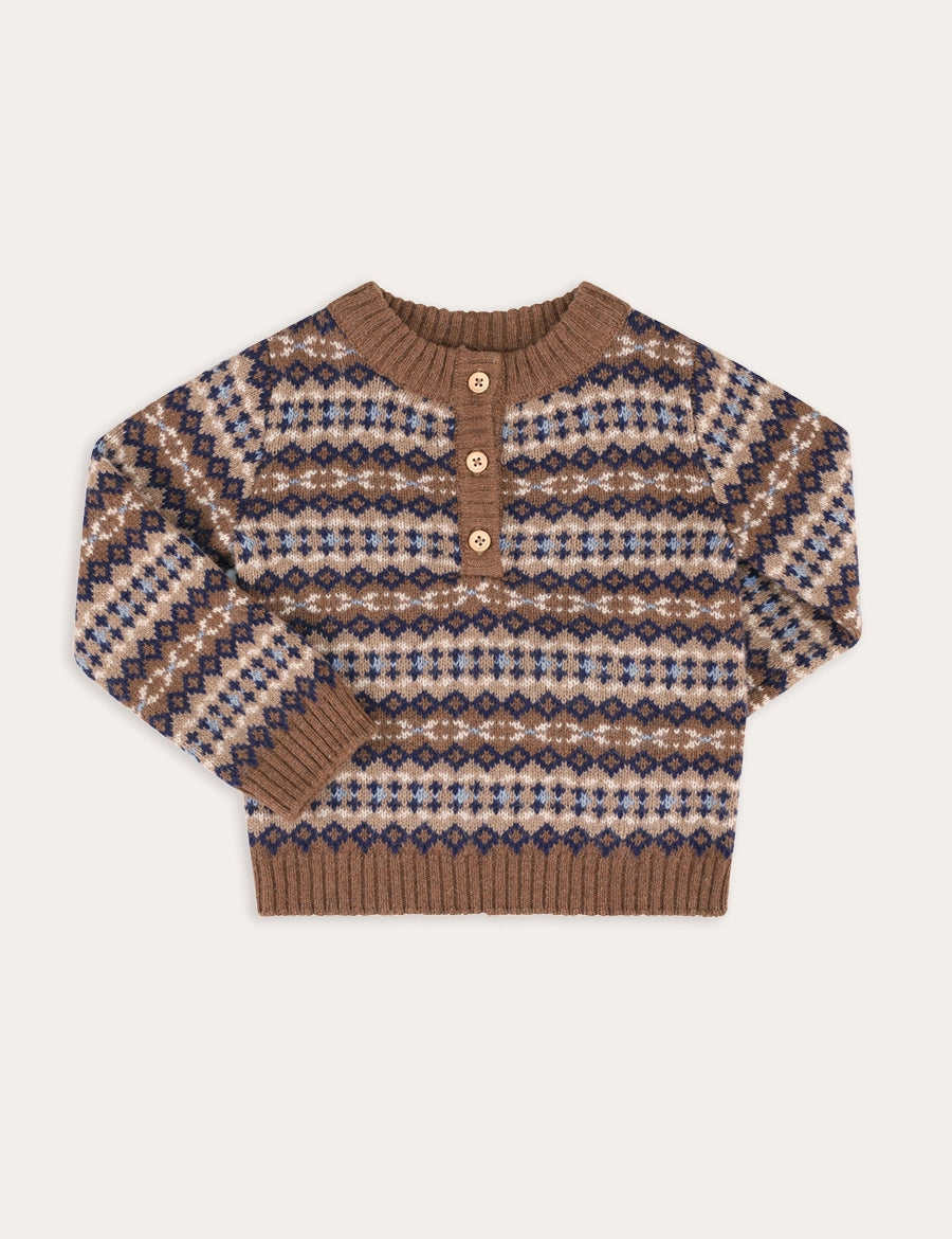 Fair Isle All Over Knitted Jumper in Brown (3-10yrs) Knitwear from Pepa London