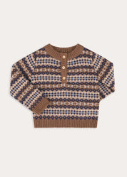 Fair Isle All Over Knitted Jumper in Brown (3-10yrs) Knitwear from Pepa London