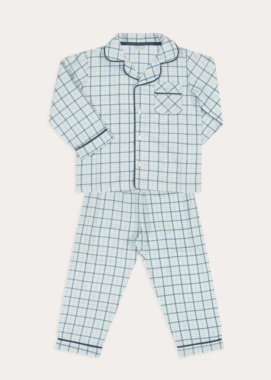 Wentworth Check Long Sleeve Pyjamas in Blue (2-10yrs) Nightwear from Pepa London