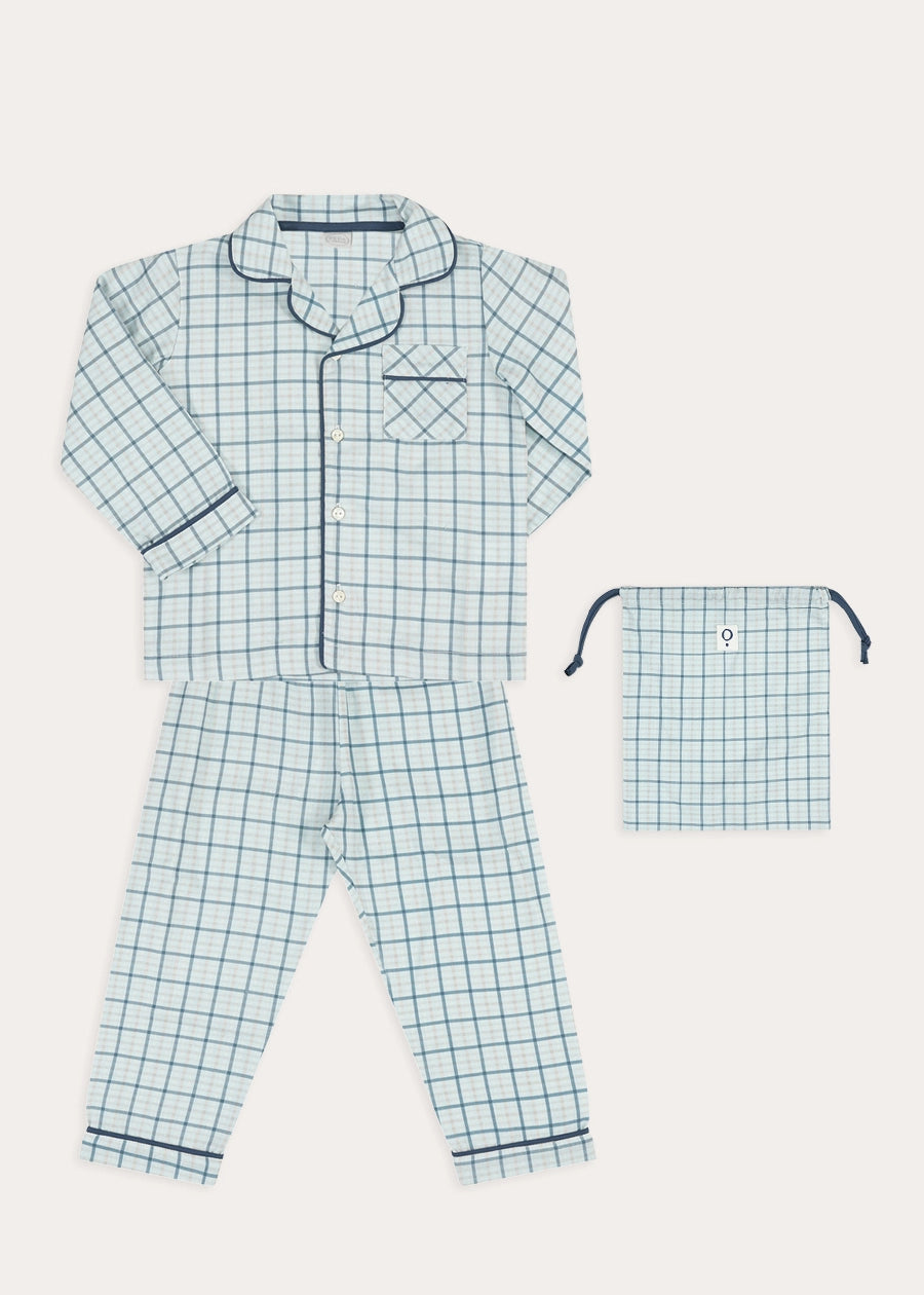 Wentworth Check Long Sleeve Pyjamas in Blue (2-10yrs) Nightwear from Pepa London