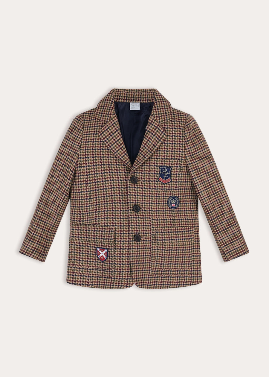 Glenmore Houndstooth Tailored Blazer in Brown (4-10yrs) Coats from Pepa London