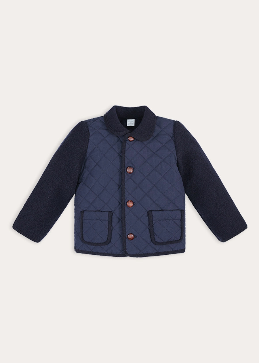 Quilted Long Sleeve Jacket in Navy (2-10yrs) Coats from Pepa London