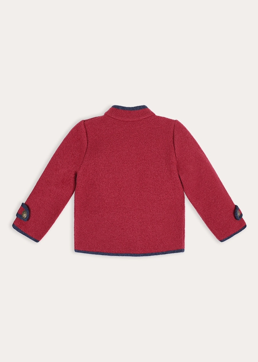 Austrian Single Breasted Constrast Trim Jacket in Burgundy (3-10yrs) Coats from Pepa London