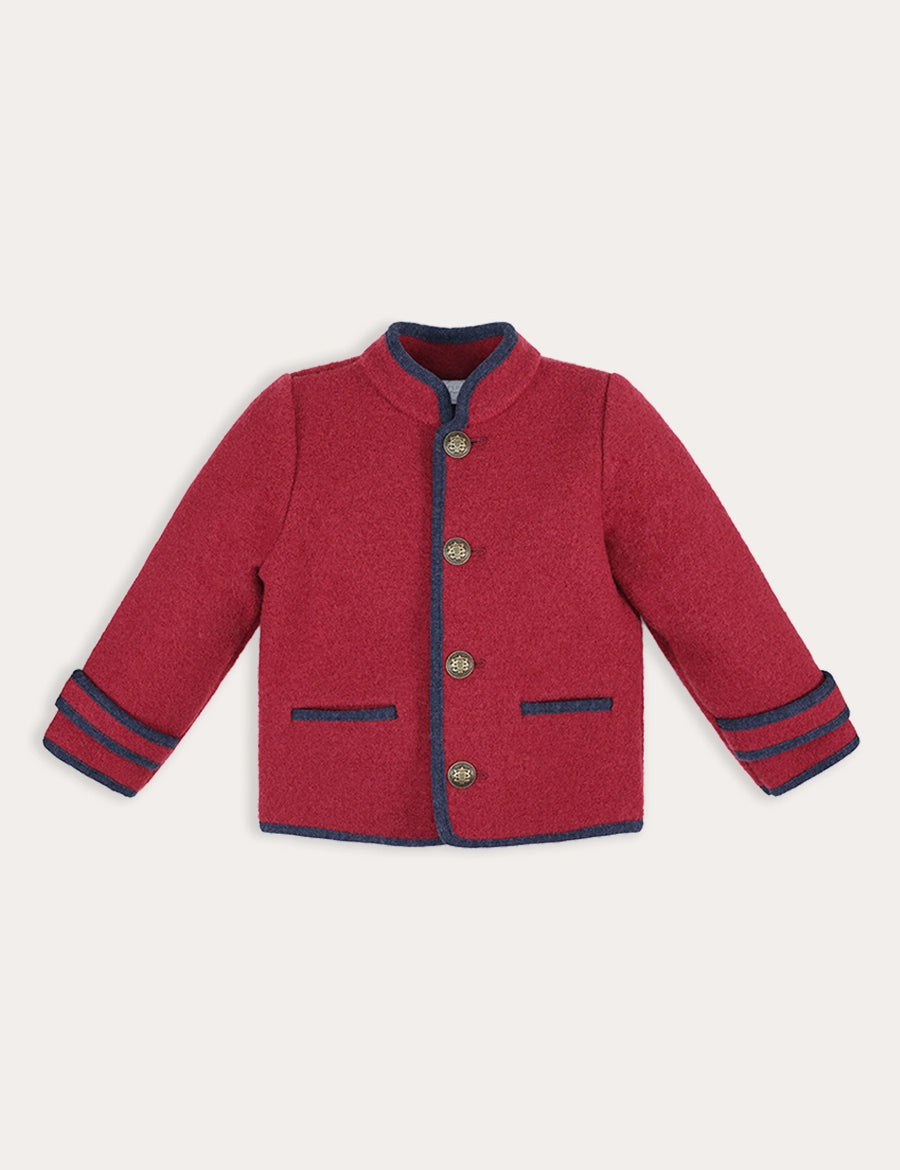 Austrian Single Breasted Constrast Trim Jacket in Burgundy (3-10yrs) Coats from Pepa London