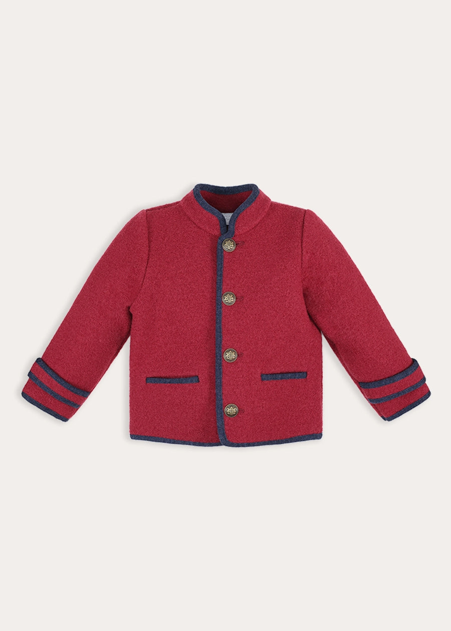 Austrian Single Breasted Constrast Trim Jacket in Burgundy (3-10yrs) Coats from Pepa London