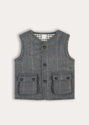 Harrington Check Quilted Vest in Brown (4-10yrs) Coats from Pepa London