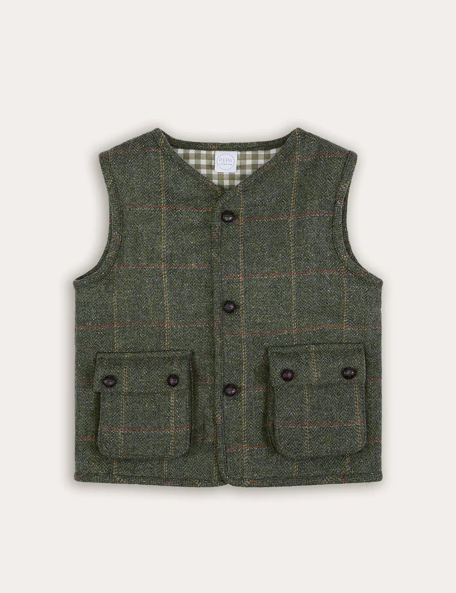 Harrington Check Quilted Vest in Brown (4-10yrs) Coats from Pepa London