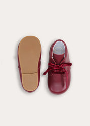 Leather Velvet Ribbon Lace Up Shoes in Burgundy (20-26EU) Shoes from Pepa London
