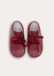 Leather Velvet Ribbon Lace Up Shoes in Burgundy (20-26EU) Shoes from Pepa London
