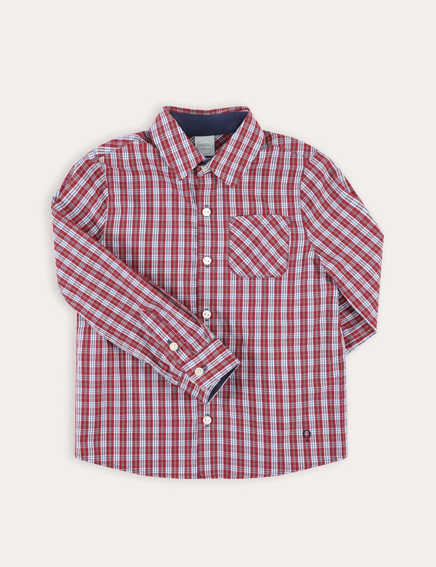 Arlington Check Oxford Collar Shirt in Burgundy (2-10yrs) SHIRTS from Pepa London