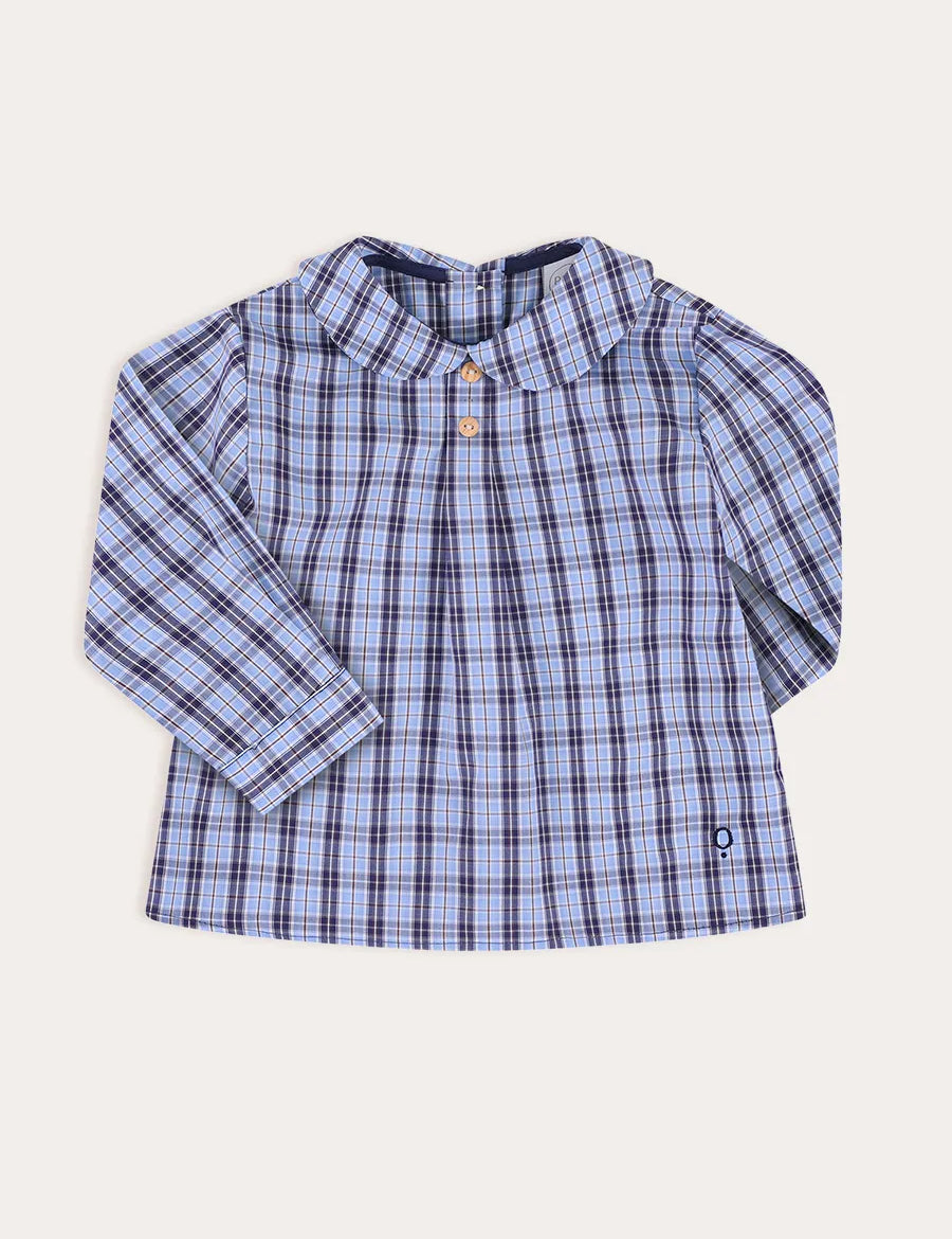 Kingsley Check Peter Pan Collar Shirt in Blue (18mths-4yrs) SHIRTS from Pepa London