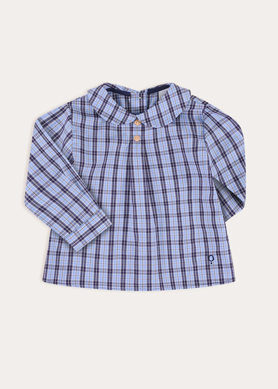 Kingsley Check Peter Pan Collar Shirt in Blue (18mths-4yrs) SHIRTS from Pepa London