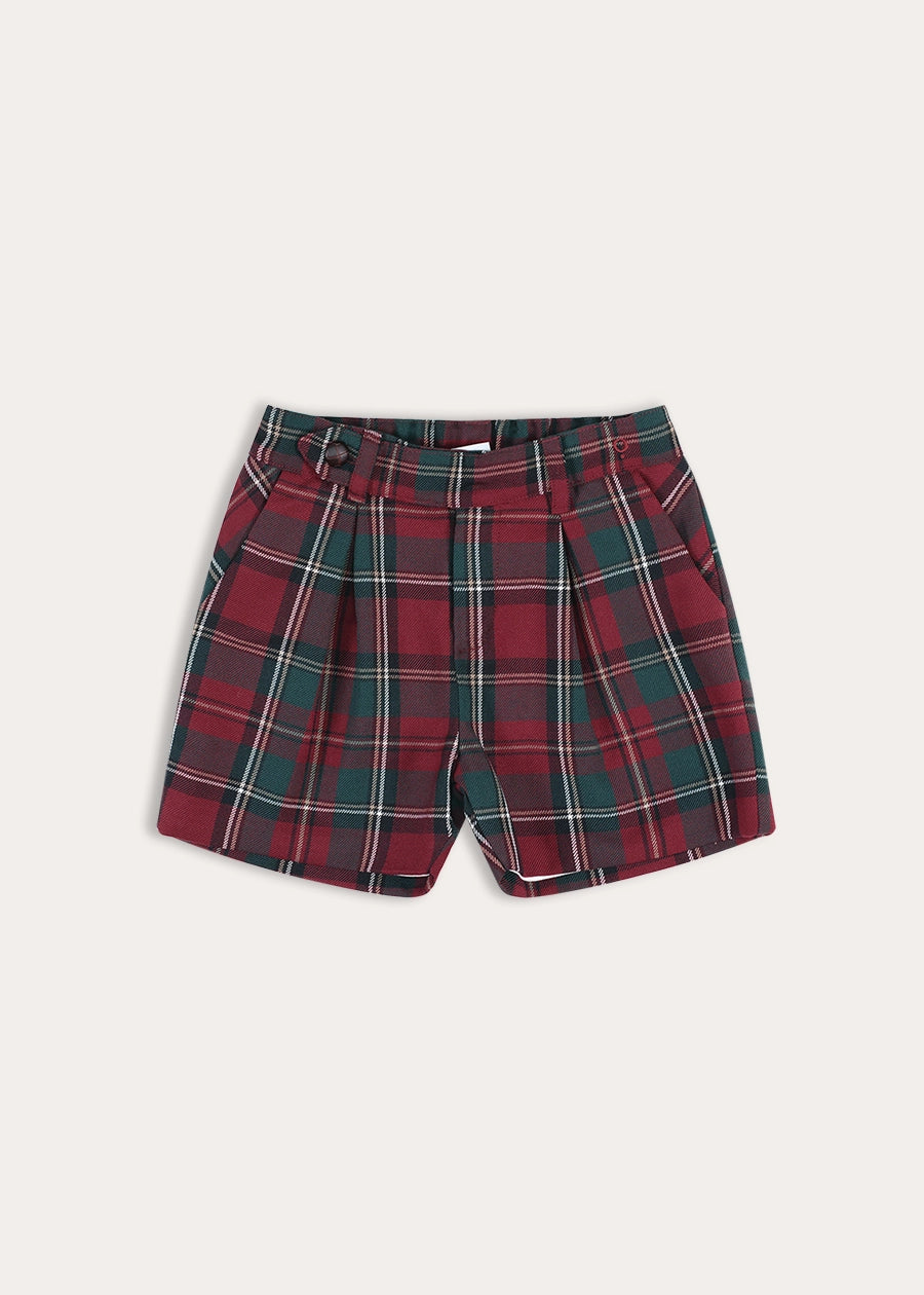 Balmoral Tartan Tailored Shorts in Burgundy (4-10yrs) Shorts from Pepa London