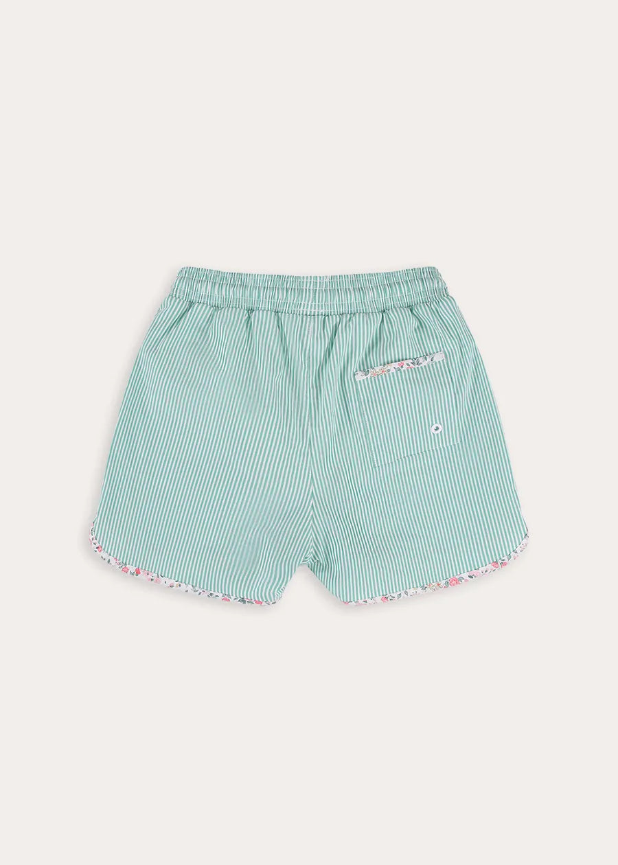 Violet Floral Green Striped Swim Shorts in Green (2-10yrs) Swimwear from Pepa London