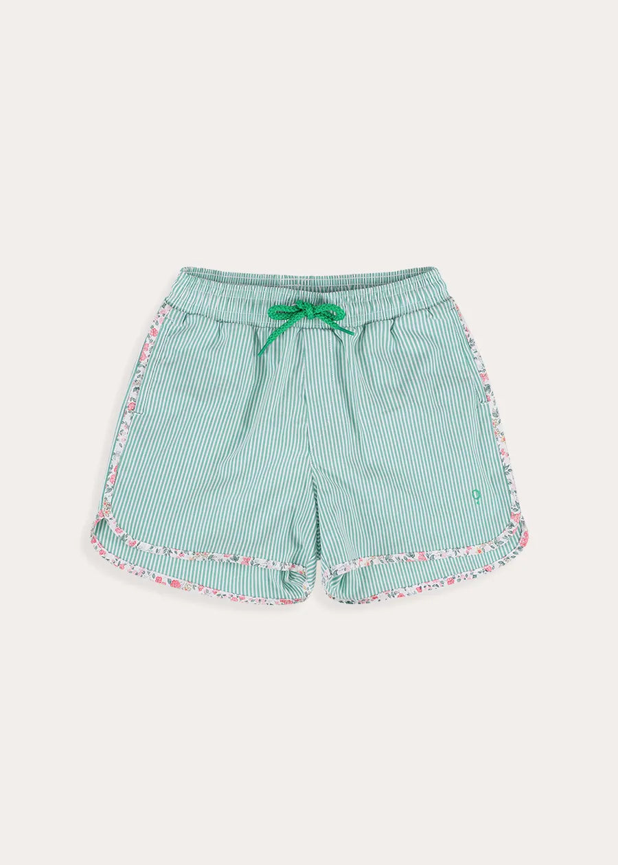 Violet Floral Green Striped Swim Shorts in Green (2-10yrs) Swimwear from Pepa London