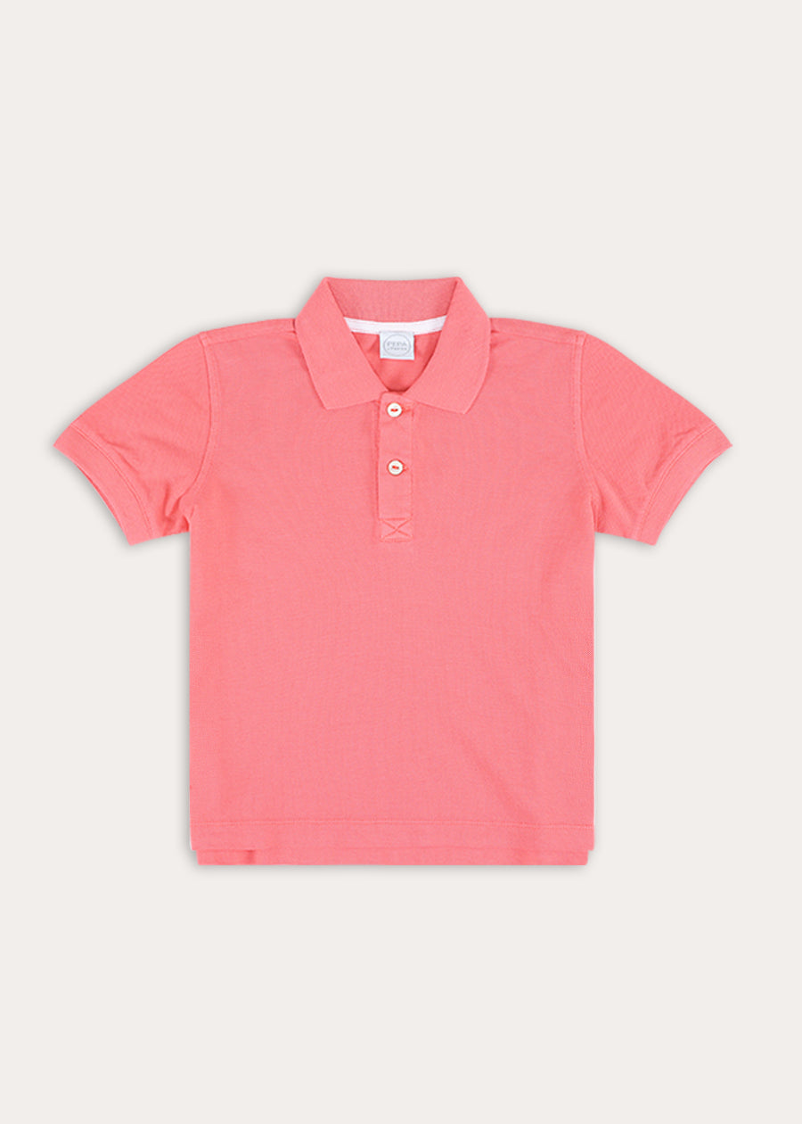 Plain Short Sleeve Polo Top in Salmon (2-10yrs) SHIRTS from Pepa London