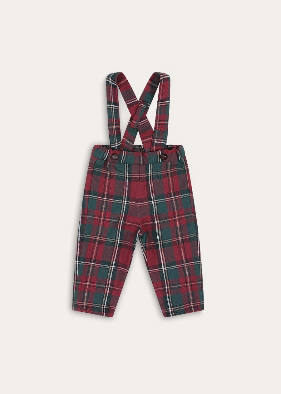 Balmoral Tartan Trousers With Braces in Burgundy (18mths-5yrs) Trousers from Pepa London