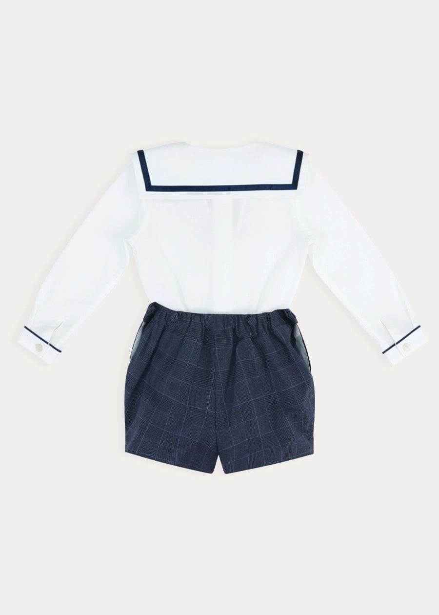 Fitzroy Check Mariner Collar Two Piece Set in Navy (18mths-4yrs) TWO PIECE SETS from Pepa London
