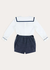 Fitzroy Check Mariner Collar Two Piece Set in Navy (18mths-4yrs) TWO PIECE SETS from Pepa London