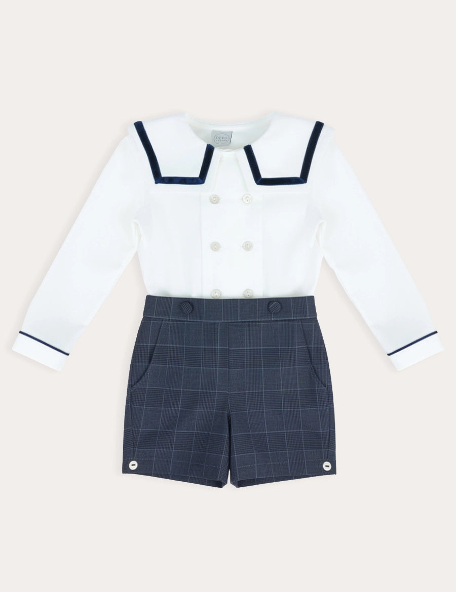 Fitzroy Check Mariner Collar Two Piece Set in Navy (18mths-4yrs) TWO PIECE SETS from Pepa London