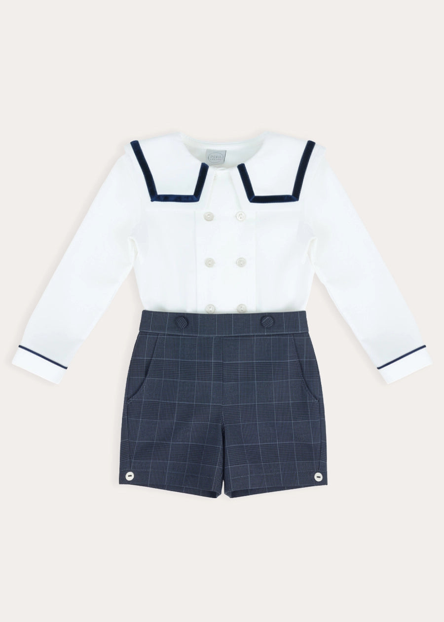 Fitzroy Check Mariner Collar Two Piece Set in Navy (18mths-4yrs) TWO PIECE SETS from Pepa London