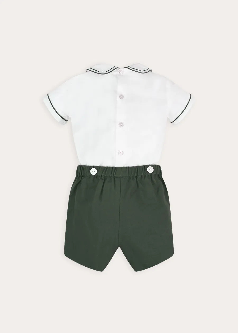 The Icon Hand Smocked Peter Pan Collar Two Piece Set in Green (18mths-6yrs)