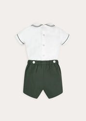 The Icon Hand Smocked Peter Pan Collar Two Piece Set in Green (18mths-6yrs)