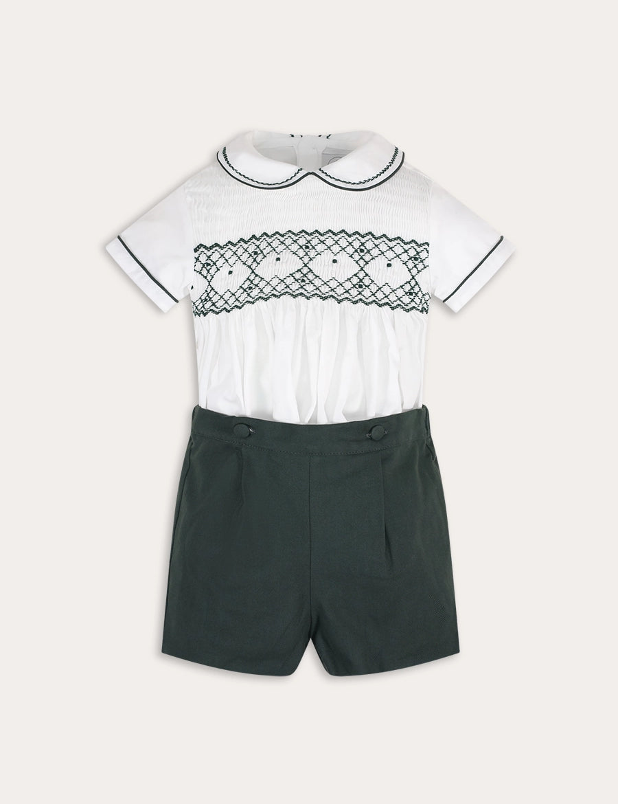 The Icon Hand Smocked Peter Pan Collar Two Piece Set in Green (18mths-6yrs) TWO PIECE SETS from Pepa London