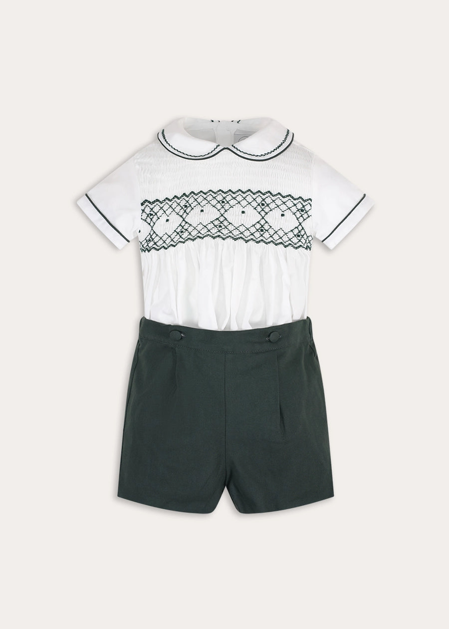 The Icon Hand Smocked Peter Pan Collar Two Piece Set in Green (18mths-6yrs) TWO PIECE SETS from Pepa London