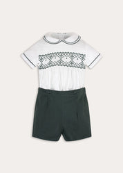 The Icon Hand Smocked Peter Pan Collar Two Piece Set in Green (18mths-6yrs) TWO PIECE SETS from Pepa London