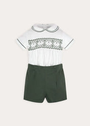 The Icon Hand Smocked Peter Pan Collar Two Piece Set in Green (18mths-6yrs)