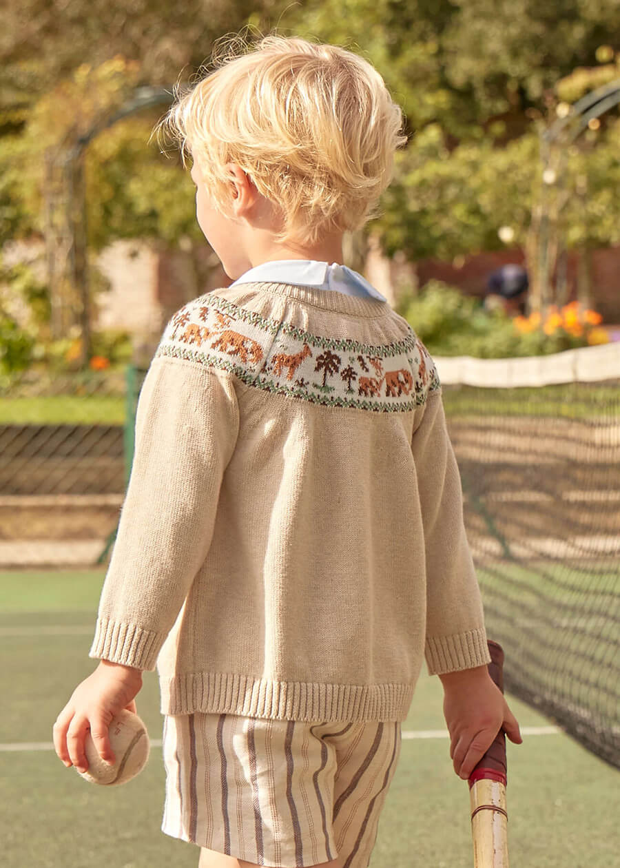 Safari Intarsia Cardigan in Beige (12mths-4yrs) Knitwear  from Pepa London