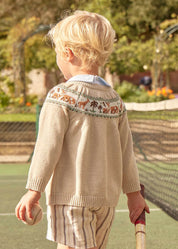 Safari Intarsia Cardigan in Beige (12mths-4yrs) Knitwear  from Pepa London