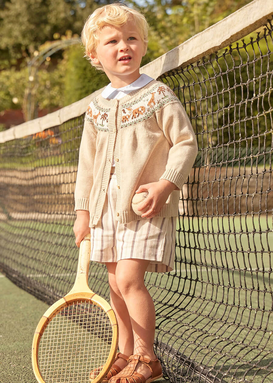 Safari Intarsia Cardigan in Beige (12mths-4yrs) Knitwear  from Pepa London