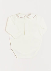 Embroidered Peter Pan Collar Long Sleeve Bodysuit in Burgundy (1mth-3yrs) Tops & Bodysuits  from Pepa London