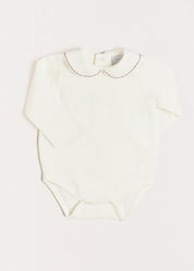 Embroidered Peter Pan Collar Long Sleeve Bodysuit in Burgundy (1mth-3yrs) Tops & Bodysuits  from Pepa London