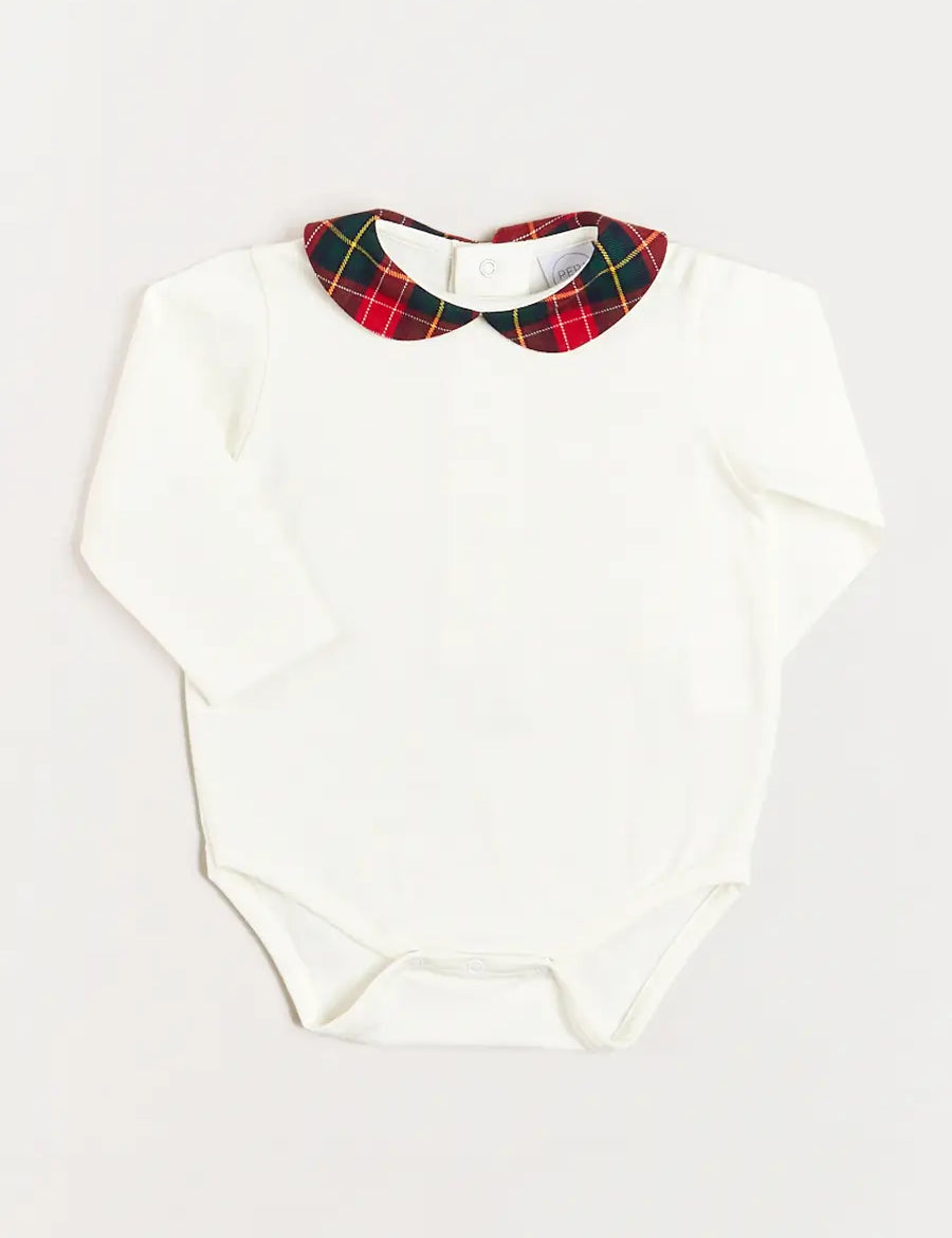 Belgravia Tartan Long Sleeve Bodysuit in Red (1mth-3yrs) Tops & Bodysuits  from Pepa London