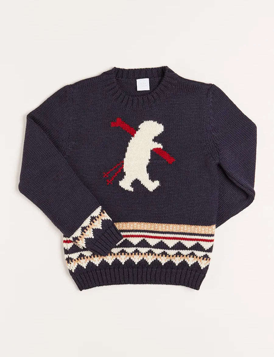 Bear Intarsia Jumper in Navy (4-10yrs) Knitwear  from Pepa London